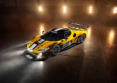 Yellow Ferrari Race Car Studio Shot