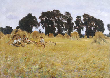 Golden Wheat Field with Resting Harvesters