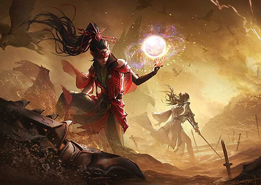 Naraka Fantasy Battle Scene with Magic User