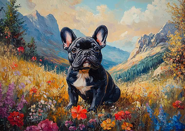 French Bulldog in Mountain Landscape Painting | Sweet Mountain Pup Art