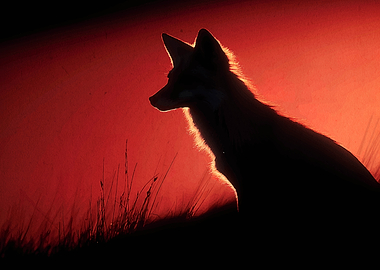 Silhouette of a Fox Against Red Sky