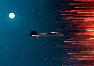 fighter jet speeding through space