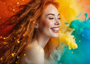 Smiling Redhead with Colorful Background