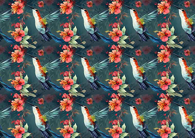 Hummingbird and Floral Pattern