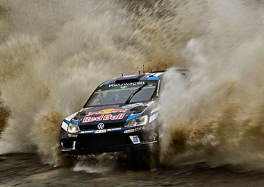 Rally Car Splashing Through Water