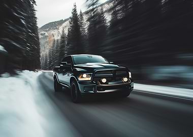 Dodge Ram on Snowy Road