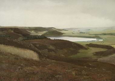 Landscape Painting with Lake and Hills