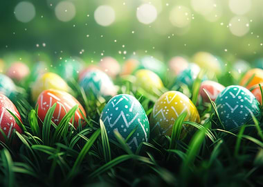 Colorful Easter Eggs in Green Grass