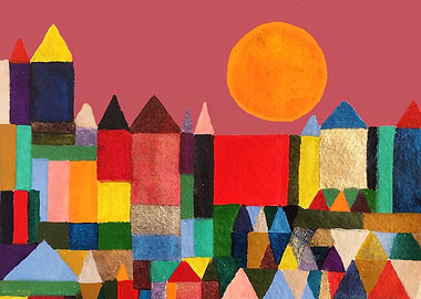 Colorful Abstract Cityscape with Sun