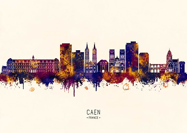Caen, France Skyline Watercolor