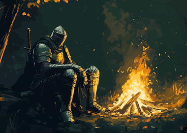 Knight by Campfire