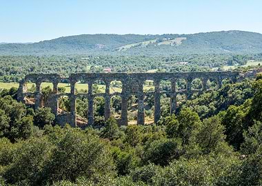 Ancient Aqueduct in a Green Landscape