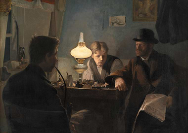 Three Men at a Table Painting