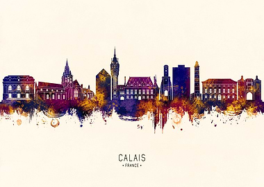 Calais, France Skyline Watercolor