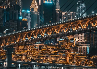 chongqing cityscape at night with bridge