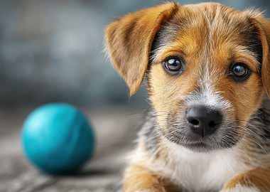 Cute Puppy with Blue Ball