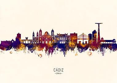 Cádiz, Spain Skyline Watercolor