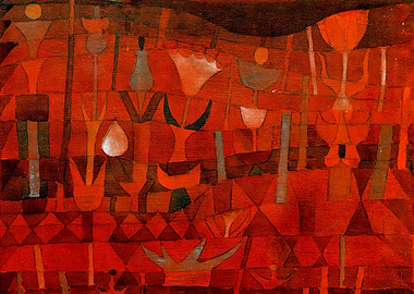 Abstract Red Landscape Painting by Paul Klee