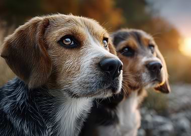 Two Beagle Dogs Portrait