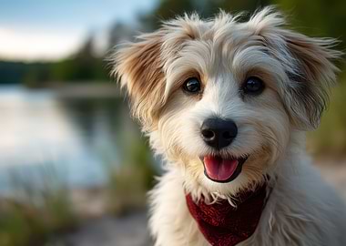 Cute Dog Portrait with Red Bandana