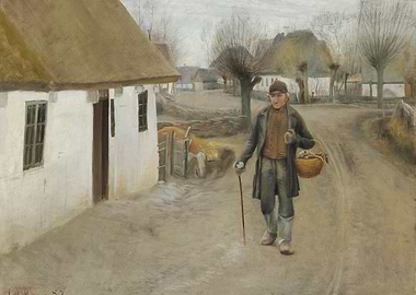 Rural Scene with Man and Basket