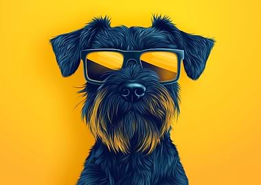 Cool schnauzer Dog with Sunglasses Portrait