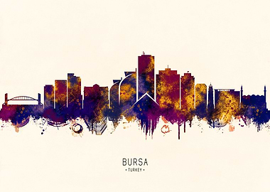 Bursa, Turkey Skyline Watercolor Art