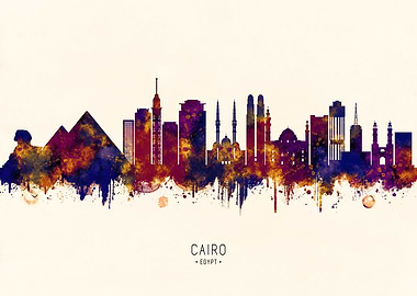 Cairo Egypt Skyline Watercolor Art