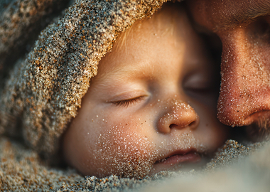 Baby Sleeping Covered in Sand
