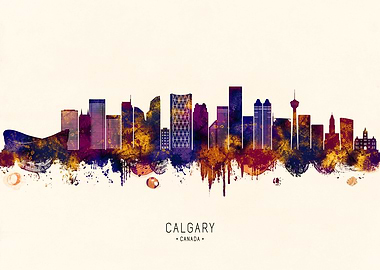 Calgary Skyline Watercolor Art