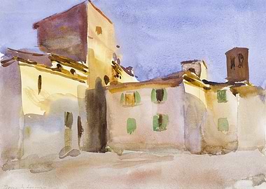 Watercolor Painting of Italian Village