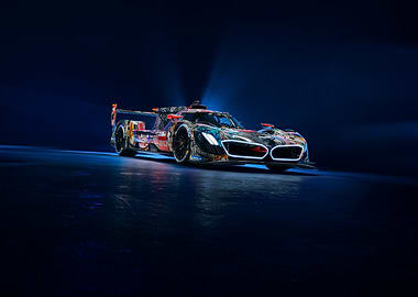 Colorful Racing Car on Dark Background