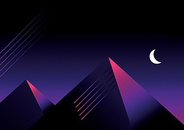 Geometric Mountain Landscape with Moon