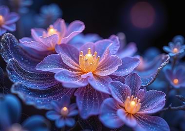 Glowing Purple Flowers with Golden Centers
