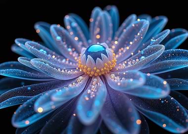 Glowing Blue Flower on Black Background