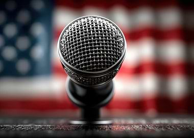 Microphone with American Flag Backdrop
