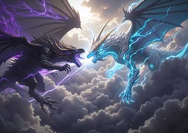 Dragons Clash in Stormy Skies