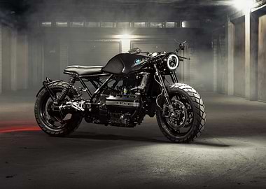 Black BMW Motorcycle in Garage Setting