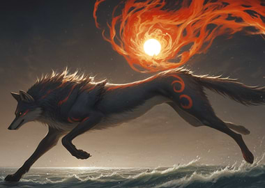 Spirit Wolf Running on Water