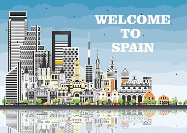 Welcome to Spain Cityscape Illustration