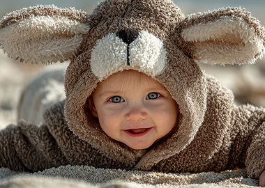 Baby in Bunny Costume on Beach