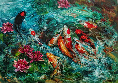 Koi Fish Pond Painting