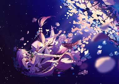 Anime Girl Falling with Cherry Blossoms