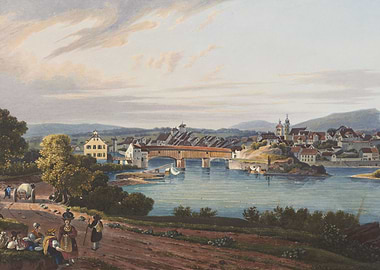 Historical Townscape with Covered Bridge