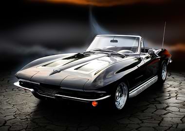 Black Corvette Convertible on Cracked Ground