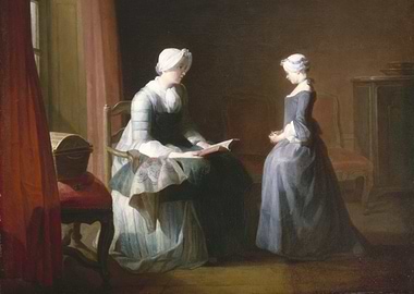 Mother and Daughter Reading Painting