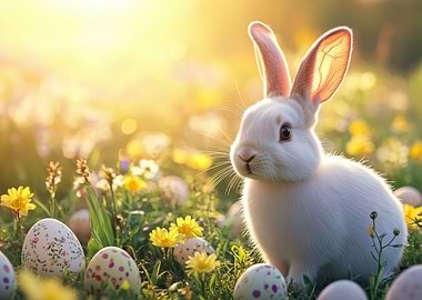 Easter Bunny in a Flower Field