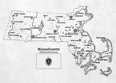 Hand Drawn Map of Massachusetts