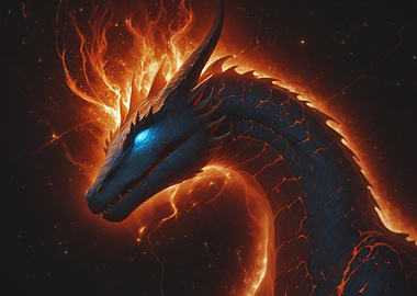 Fiery Dragon with Blue Gem Eyes