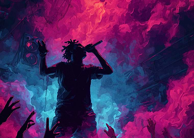 Silhouette Rapper Concert with Colorful Smoke